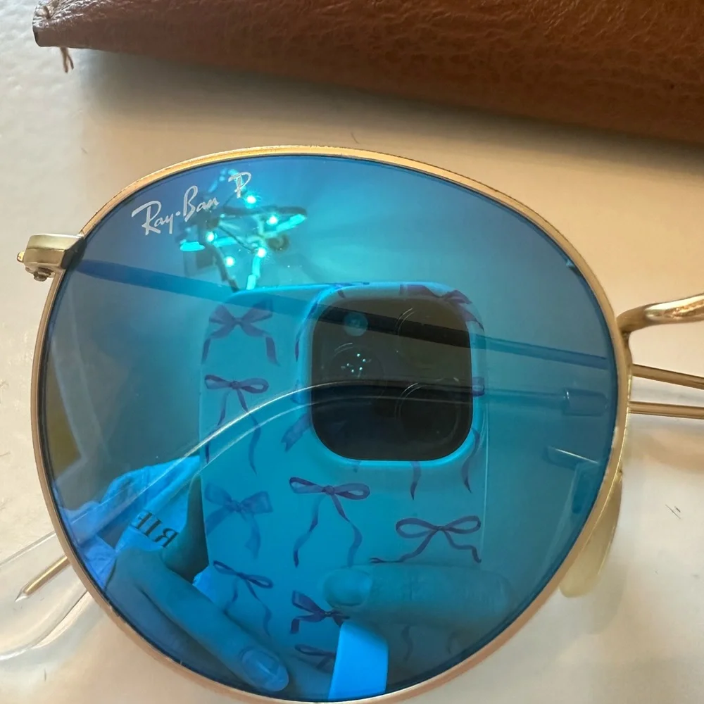 Ray-Ban Gold Frame Sunglasses with Blue Lenses